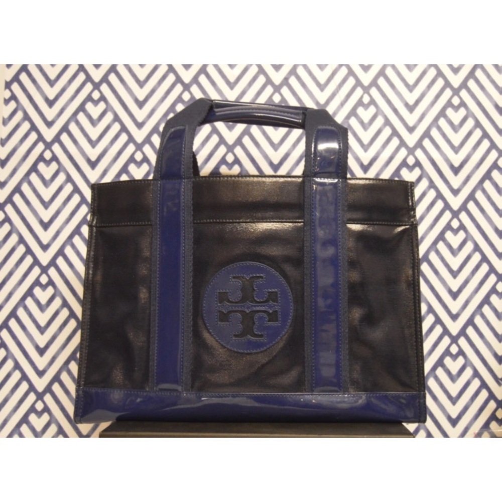 Tory Burch Ella Tote Two Tone Blue/Midnight Blue PVC Enamel Bag